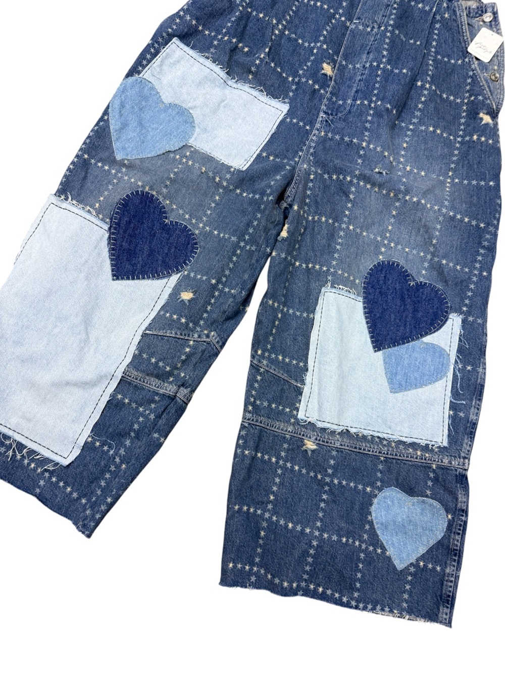 We The Free Free People Rambler Patchwork Overalls Follow Your Heart XL NWT - Picture 5 of 8